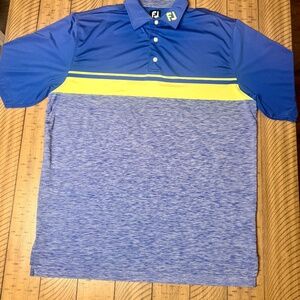 Footjoy Shirt Mens XL Blue Tour Lisle Polo Striped Short Sleeve